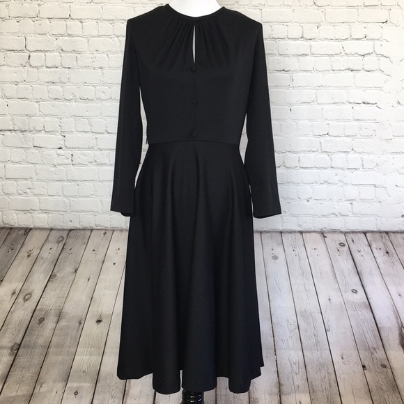 Vintage Dresses & Skirts - Black Vintage Midi Dress with Keyhole Neck